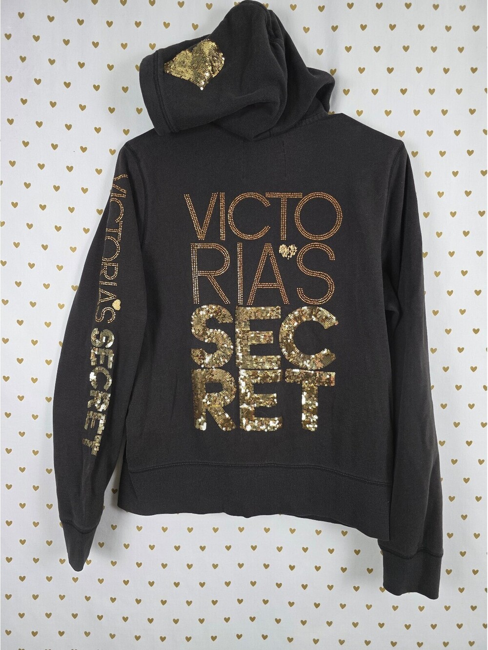 Victorias Secret Angels Gold Bling Sequined Logo Full ZIp Hoodie jacket Large